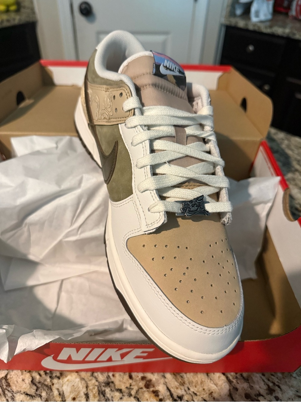 Nike Men’s Low-Top Sneakers in Beige, Olive & White
